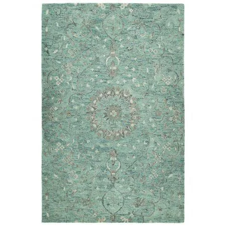 Bungalow Rose Toshiro Traditional Hand Tufted Wool Turquoise Area Rug; 2' x 3'