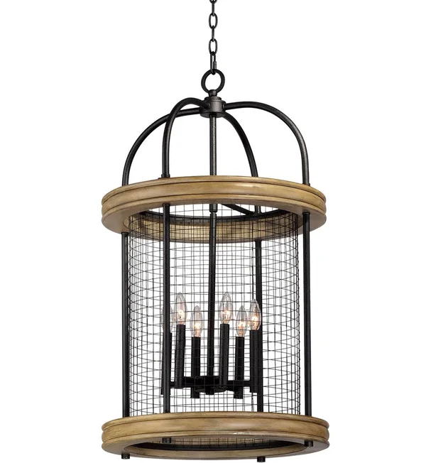 Maxim Lighting Lancaster 6-Light Pendant, Driftwood/Black - 32387DWBK