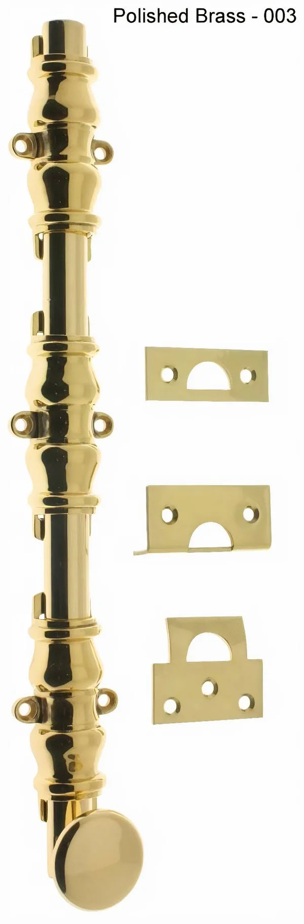 IDH by St. Simons 11224-003 Solid Brass Ornamental Bolt with Round Knob Polished Brass - 24 in.