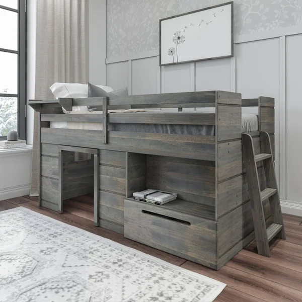Max & Lily Modern Farmhouse Loft Bed with 1 Drawer - Twin, Espresso