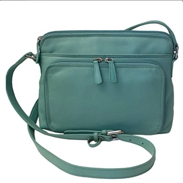 CTM Women's Leather Shoulder Bag Purse with Side Organizer - Turquoise, 9.5 x 7 x 2.25 inches