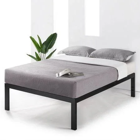MELLOW JustMallet Frame 18 inch Heavy Duty Steel Platform Beds w/Wood Slat Mattress Foundation - Black