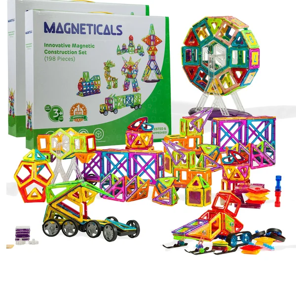 Magneticals Magnet Toys Tile Set, Pack of Two 198-piece Set - Total 396 Pieces, Learning and Exploration Magnet Toys Set, Stem E