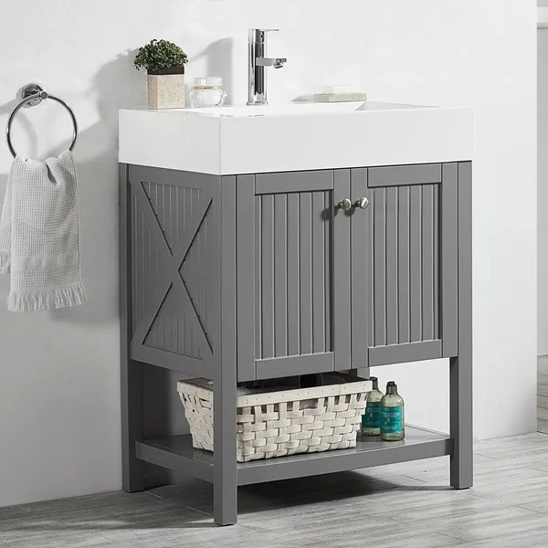 Vinnova Pavia 28x22 Single Vanity in Grey with Acrylic Under-Mount Sink