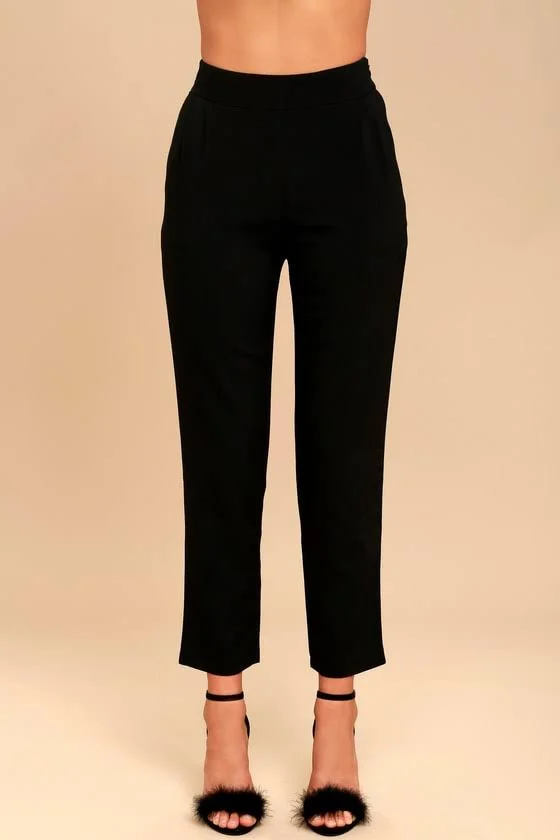 Lulus, Kick It Black High-Waisted Trouser Pants, Size Large, 100% Polyester