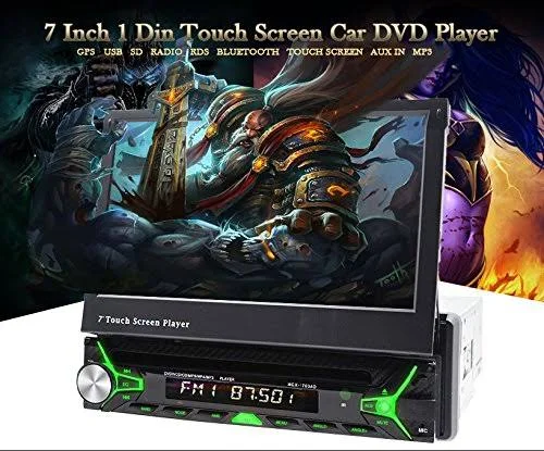 Universal in Dash Single 1din CD/DVD Multimedia Headunit 7-Inch Flip Out Touch Screen, Bluetooth Receiver, Built-In Mic, Hands-F