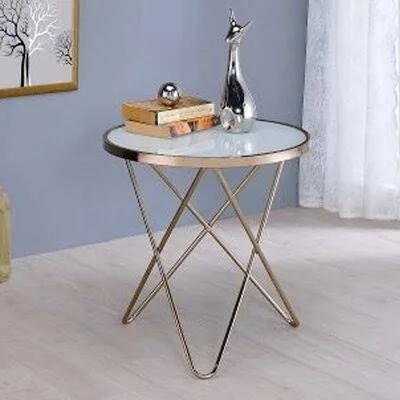 Valora End Table in Champagne & Frosted Glass Everly Quinn