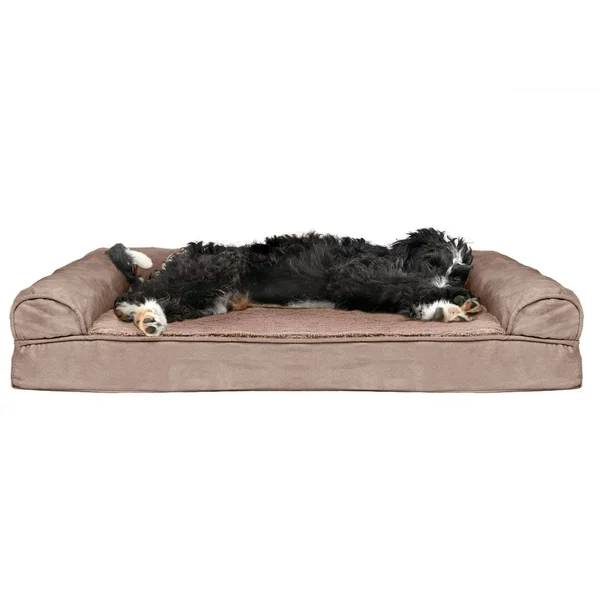 FurHaven Plush & Suede Cooling Gel Sofa Dog Bed - Large - Almondine