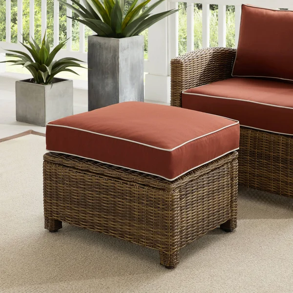 Bradenton Outdoor Wicker Ottoman - Weathered Brown/Sangria - Crosley