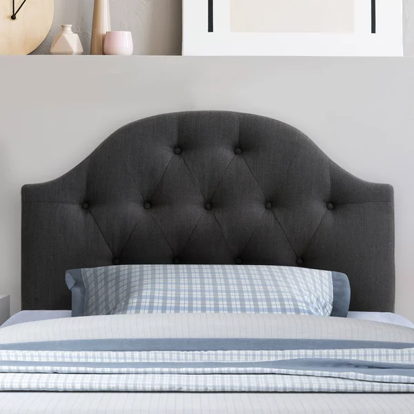CorLiving Calera Dark Grey Single/Twin Diamond Button Tufted Fabric Arched Panel Headboard