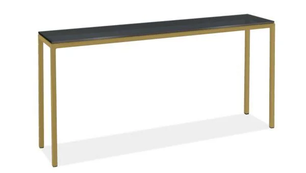Room & Board, Modern Parsons 60W 12D 29h Console Table w/ 1x22 Leg, Smoke Tempered Glass Top w/ Gold Base