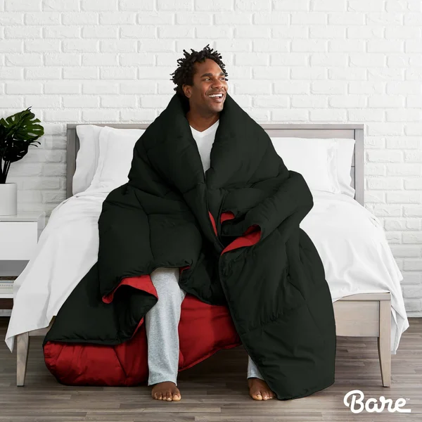 Bare Home Goose Down Alternative Reversible Comforter (Oversized King, Black/Grey)
