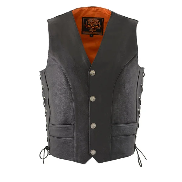 Milwaukee Leather Ml1369 Men's Black Premium Leather Side Lace Vest with Buffalo Snaps - Black - 50