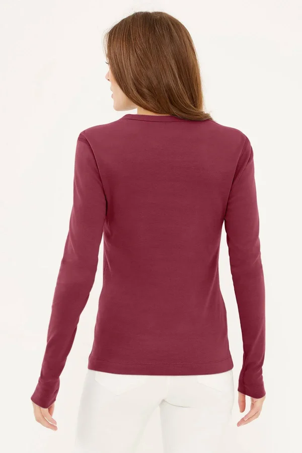 Three Dots AA2C035 1x1 Long Sleeve Crew Neck Tee - Deep Ocean