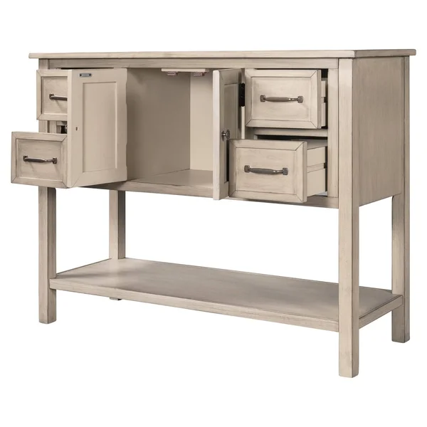 Console Table Sofa Table for Living Room with 4 Drawers - 1 Cabinet and 1 Shelf - Black
