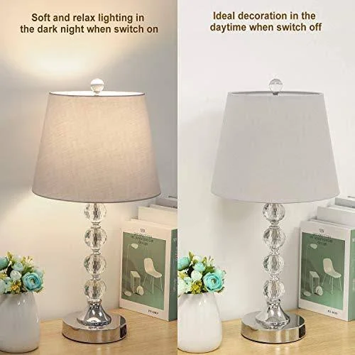 Bedside Crystal Table Lamps Set of 2 with Dual USB Charging Ports - Boncoo Modern