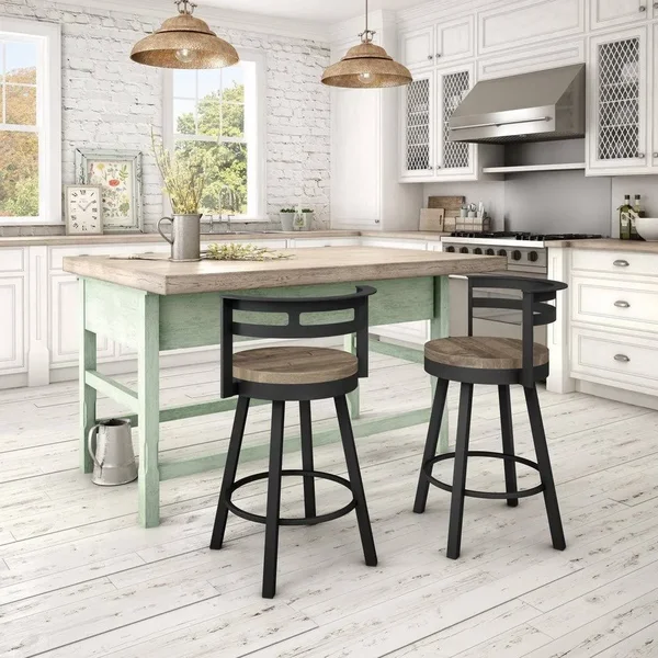 Amisco Vector Swivel Counter Stool with Distressed Wood Seat (Beige Wood, Dark Brown Metal)