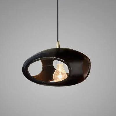 Perth 1 - Light Single Geometric Pendant Brayden Studio Shade Color: Gloss Black - Finish: Antique Brass