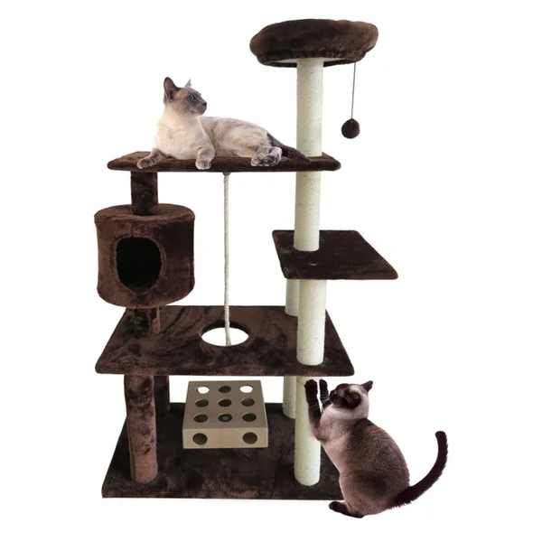 Cat Furniture Deluxe Playground with Cat-IQ and Rope - Brown