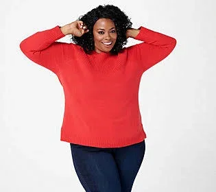 Isaac Mizrahi Live! Ribbed Neck Pullover Sweater, Size 5X, Classic Red