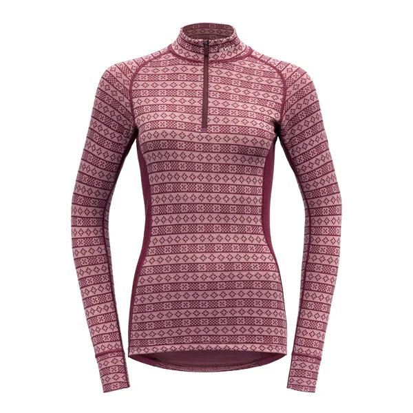 Devold Signature Alnes Woman Half Zip Neck pink-RED - Womens Merino Top, Size L - Color Foxglove