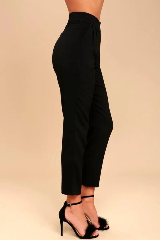Lulus, Kick It Black High-Waisted Trouser Pants, Size Large, 100% Polyester