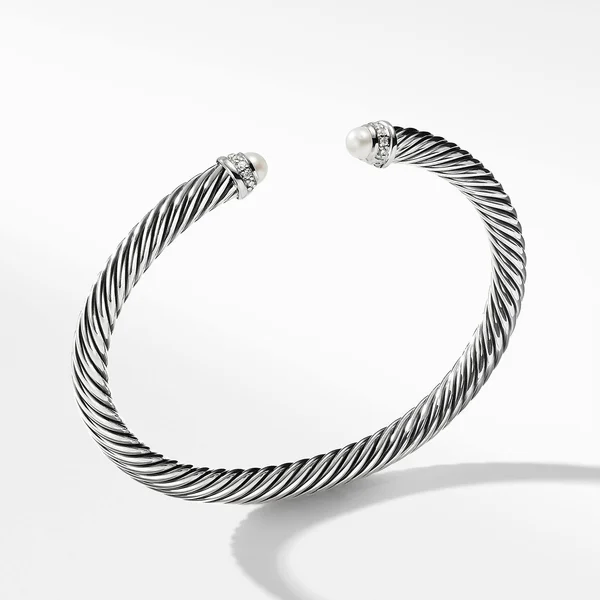 David Yurman Cable Classics Bracelet with Pearls and Diamonds - 5mm - Pearl