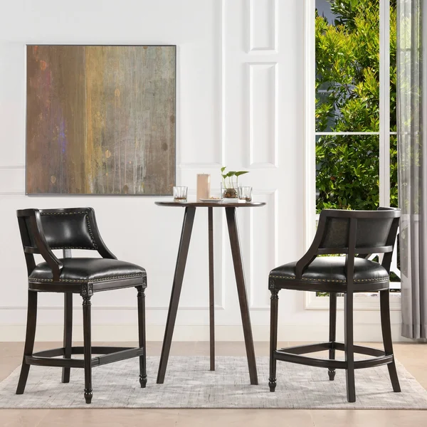 Jennifer Taylor Home Paris 26 inch Farmhouse Counter Height Bar Stool Vintage Black Brown Faux Leather