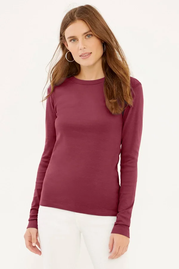 Three Dots AA2C035 1x1 Long Sleeve Crew Neck Tee - Deep Ocean