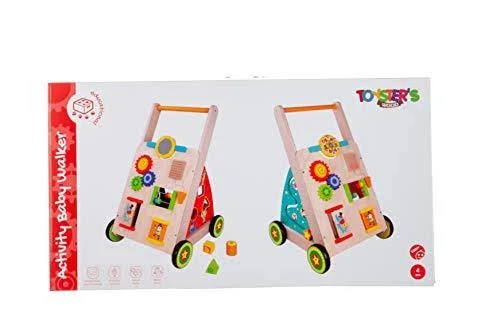 Toysters Wooden Baby Walker and Block Puzzle Push Cart, Wood Push and Pull Toy for Toddler Boys and Girls, Infant Activity Cen