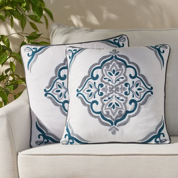 Anneli Modern Fabric Throw Pillow - Blue/Beige by GDFStudio