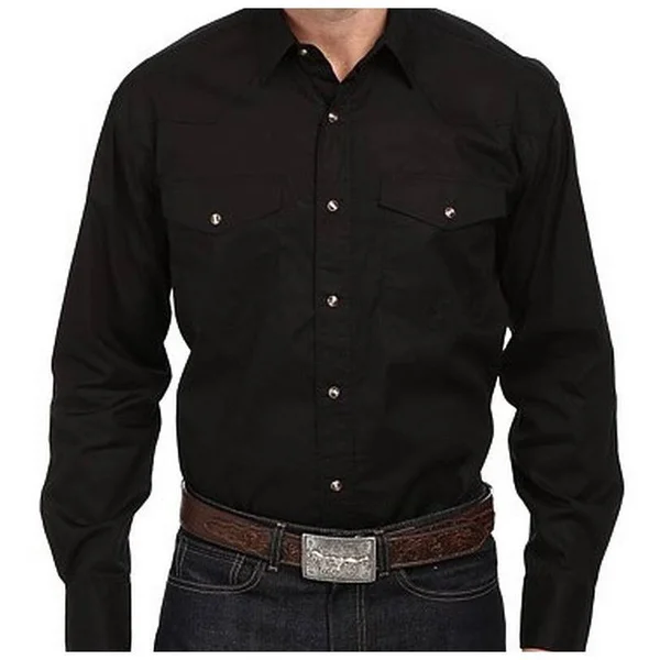 Roper Western Shirt Mens L/S Snap Solid Black 03-001-0265-1017 BL