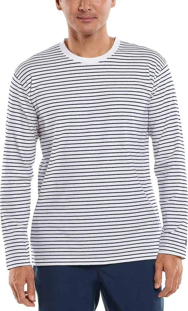 Coolibar Men's Morada Everyday Long Sleeve T-Shirt, Shirts for Men, White/Navy Stripe, XX-Large