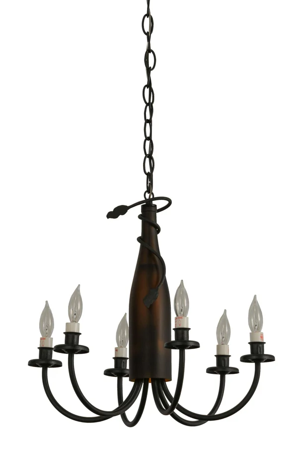 Meyda 18x22W Tuscan Vineyard Frosted Amber 6 LT Wine Bottle Chandelier - 121456