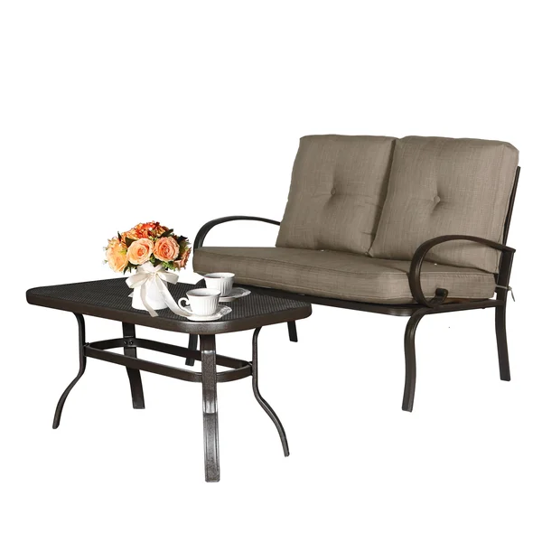 Cloud Mountain 2 Piece Outdoor Loveseat Furniture Bistro Set Garden Patio Metal Coffee Table Bench Sofa with Cushions, Gradient