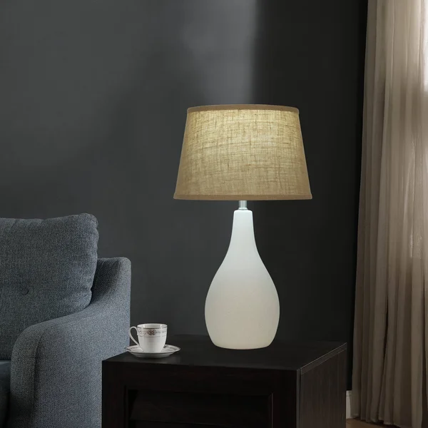 19x22 Tear Drop Textured Ceramic Table Lamp - White with Brown Shade