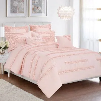 Pink Hypoallergenic Microfiber 7 Piece Comforter Set Red Barrel Studio Size: Queen Comforter + 6 Additional Pieces