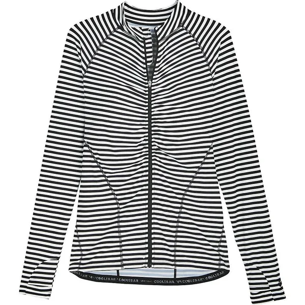Coolibar Women's Atitlan Ruche Swim Jacket - UPF Protective Shirts for Women, White/Black Stripe, Medium