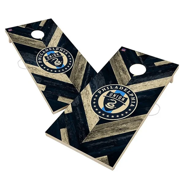 Victory Tailgate Philadelphia Union Solid Wood 2x4 Cornhole Board Set Herringbone Design, 9518897
