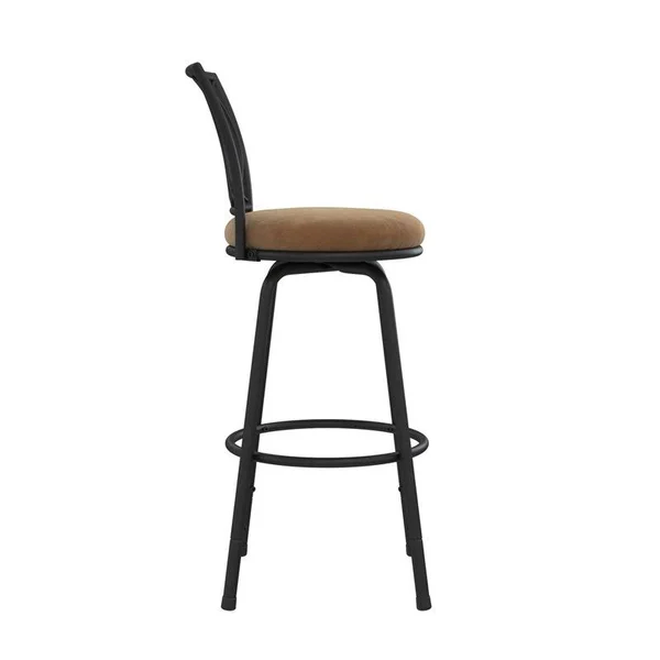 Pemberly Row Upholstered Seat Swivel Barstools in Tan Microfiber (Set of 3)