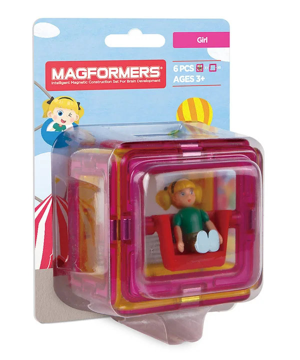 Magformers Girl Character 6 Pieces Add On, Rainbow Colors, Educational Magnetic Geometric Shapes Tiles Building Stem Toy Set