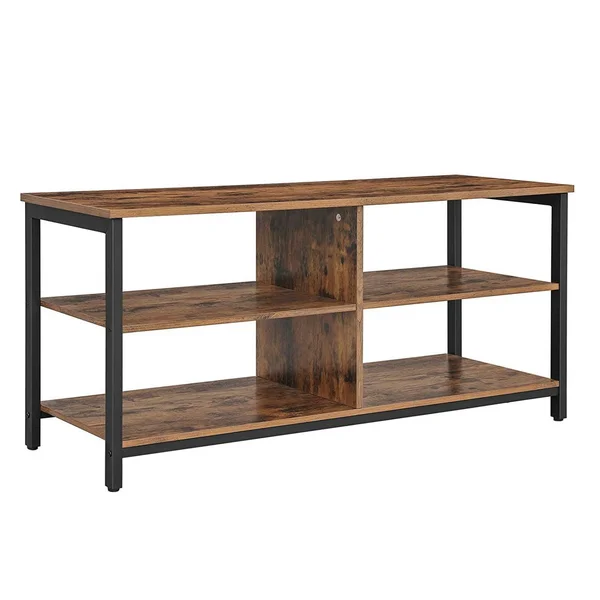 43 Inches Wood and Metal TV Stand with 4 Shelves - Brown and Black