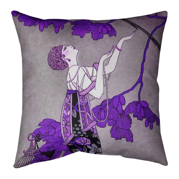 Porch & den George Barbier &Woman in Gray& Throw Pillow - 14 x 14 - Pink & Gray - Polyester