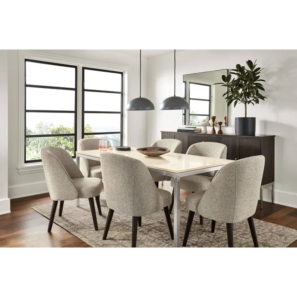 Room & Board - Modern Cora Side Chair in Declan Natural w/ Charcoal Legs White Brown - Performance Fabric