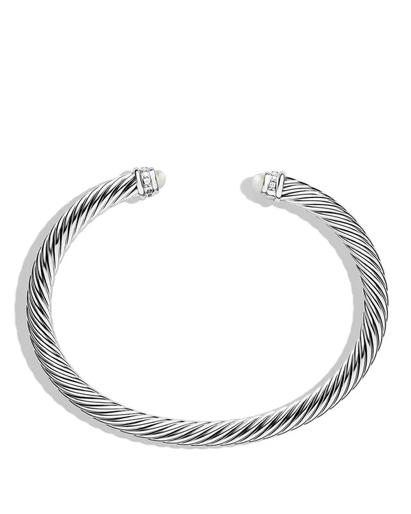 David Yurman Cable Classics Bracelet with Pearls and Diamonds - 5mm - Pearl