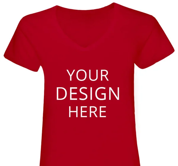 Custom Printed Anvil Women's Ladies Ringspun V-Neck T-Shirt, Size: S, Red