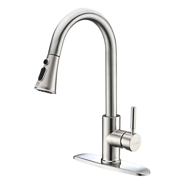 Kitchen Faucets with Pull Down Sprayer - Kablle Commercial Single Handle Brushed Nickel Kitchen Faucet - Single Level High Arch P
