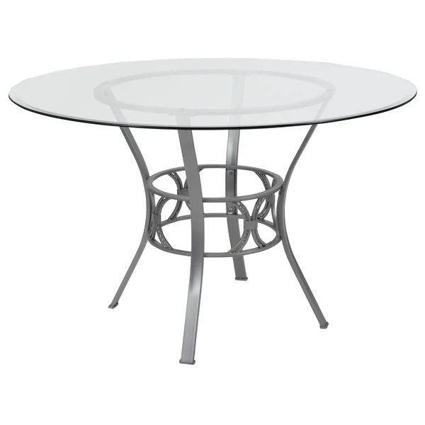 Carlisle Round Glass Dining Table with Metal Frame - Silver - 48&&