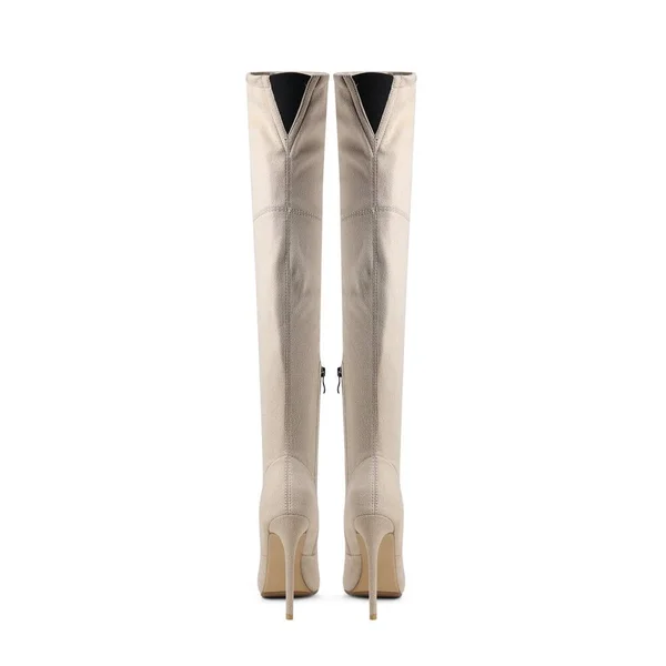 Beige Women's Dress Pull-On Boots Stretch Over-The-Knee Boots Size 4