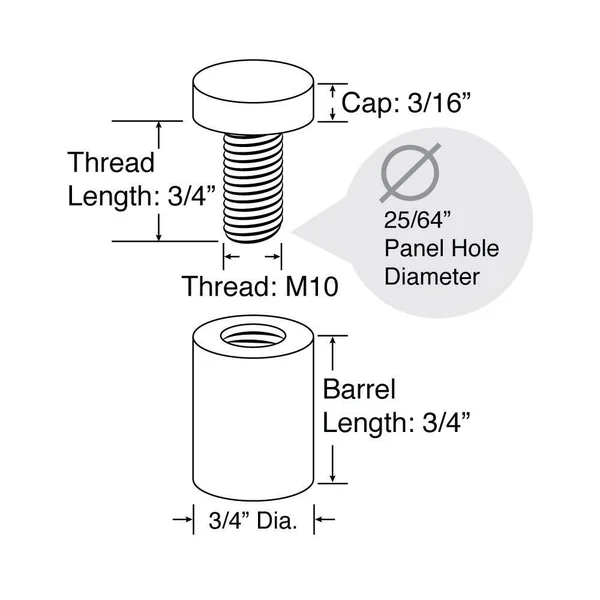 Outwater Stainless Steel Standoff 3/4 inch Diameter x 3/4 inch Barrel Length Brushed Finish 48 Piece Small Store Pack - 0 - Silv